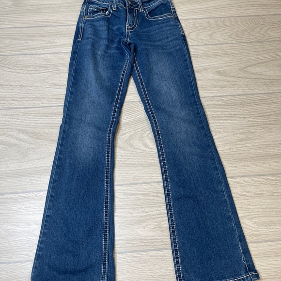 Rockin C Pink Cross Embroidered Pocket Western Bootcut Blue Jeans Girl’s Size 8 - Picture 2 of 13